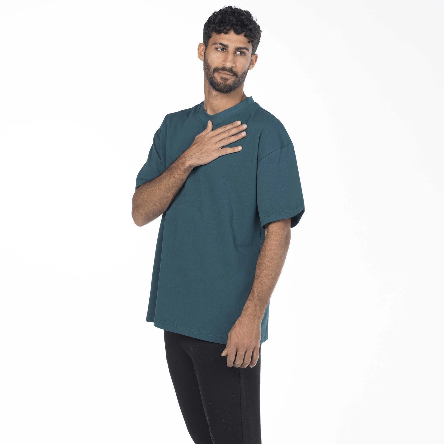 vintage blue Egyptian cotton drop shoulder crew neck from Intersect Collection