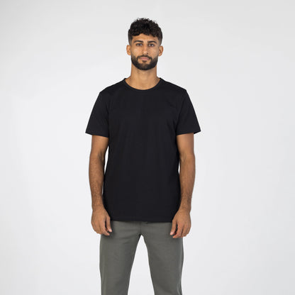 Model wearing a black Egyptian cotton t-shirt
