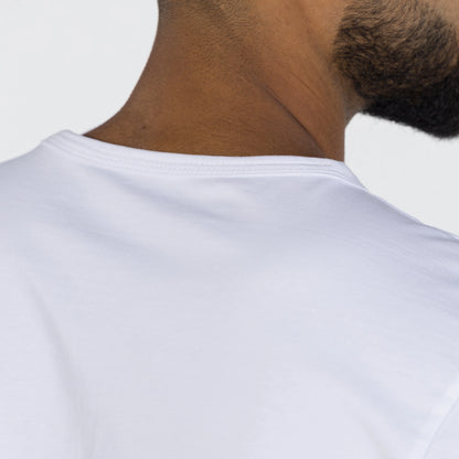 Reinforced collar and stitching on a white premium Egyptian cotton shirt