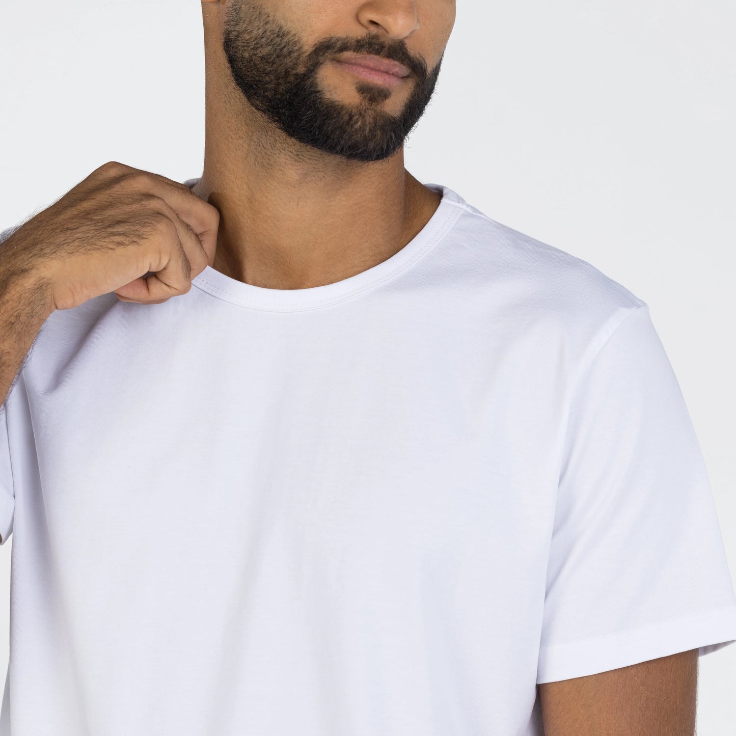 Close-up of soft  white Giza Egyptian cotton fabric used in Intersect Collection premium t-shirts