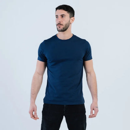 Basic navy t-shirt made from premium Giza cotton - straight hem cut