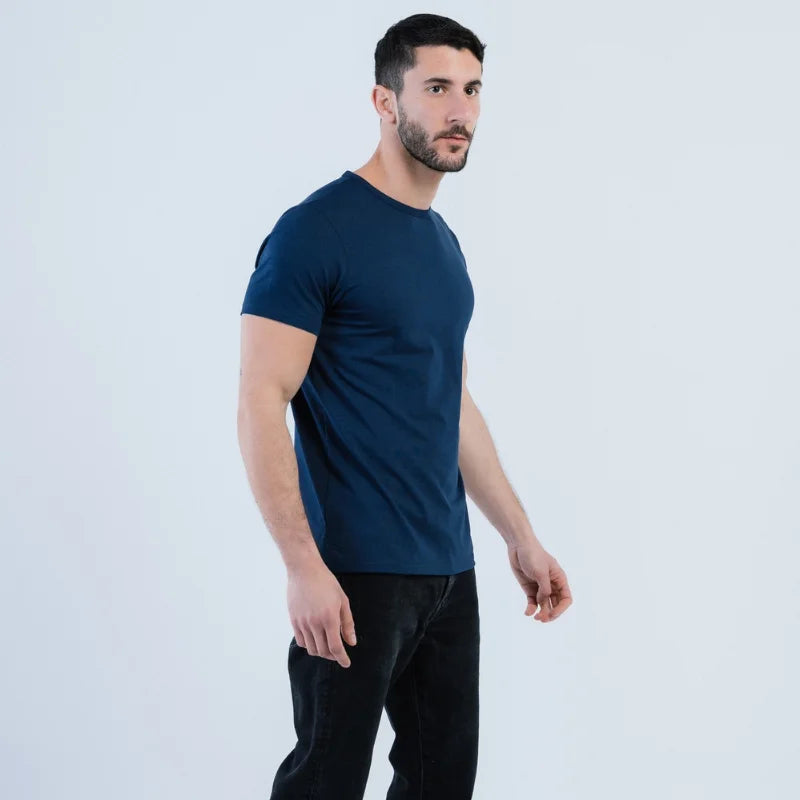 Basic navy shirt made from Giza cotton - straight hem cut