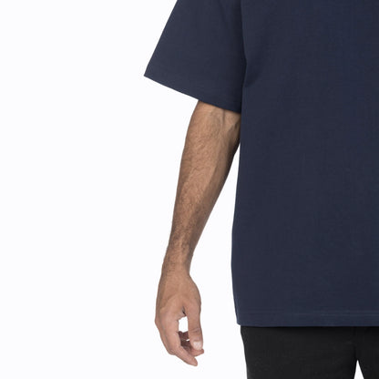 Close-up of soft navy Egyptian cotton fabric used in Intersect Collection premium drop shoulder t-shirts