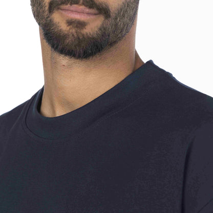 Close-up of soft navy Giza Egyptian cotton fabric used in Intersect Collection premium oversized t-shirts