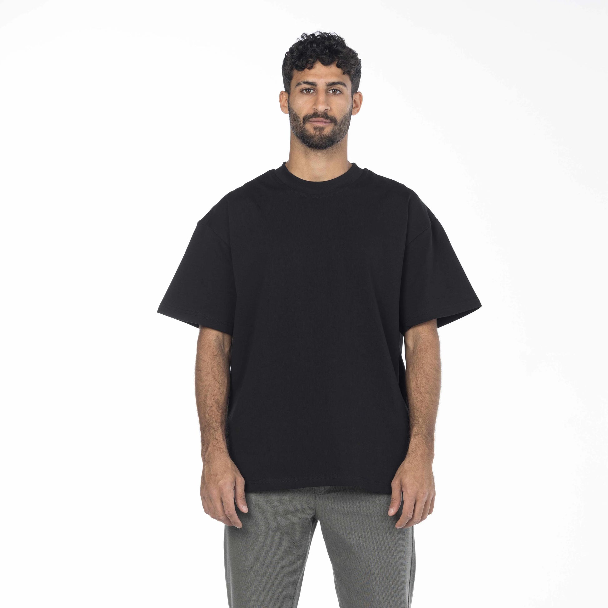 Black drop shoulder crew neck basic made from Giza egyptian cotton