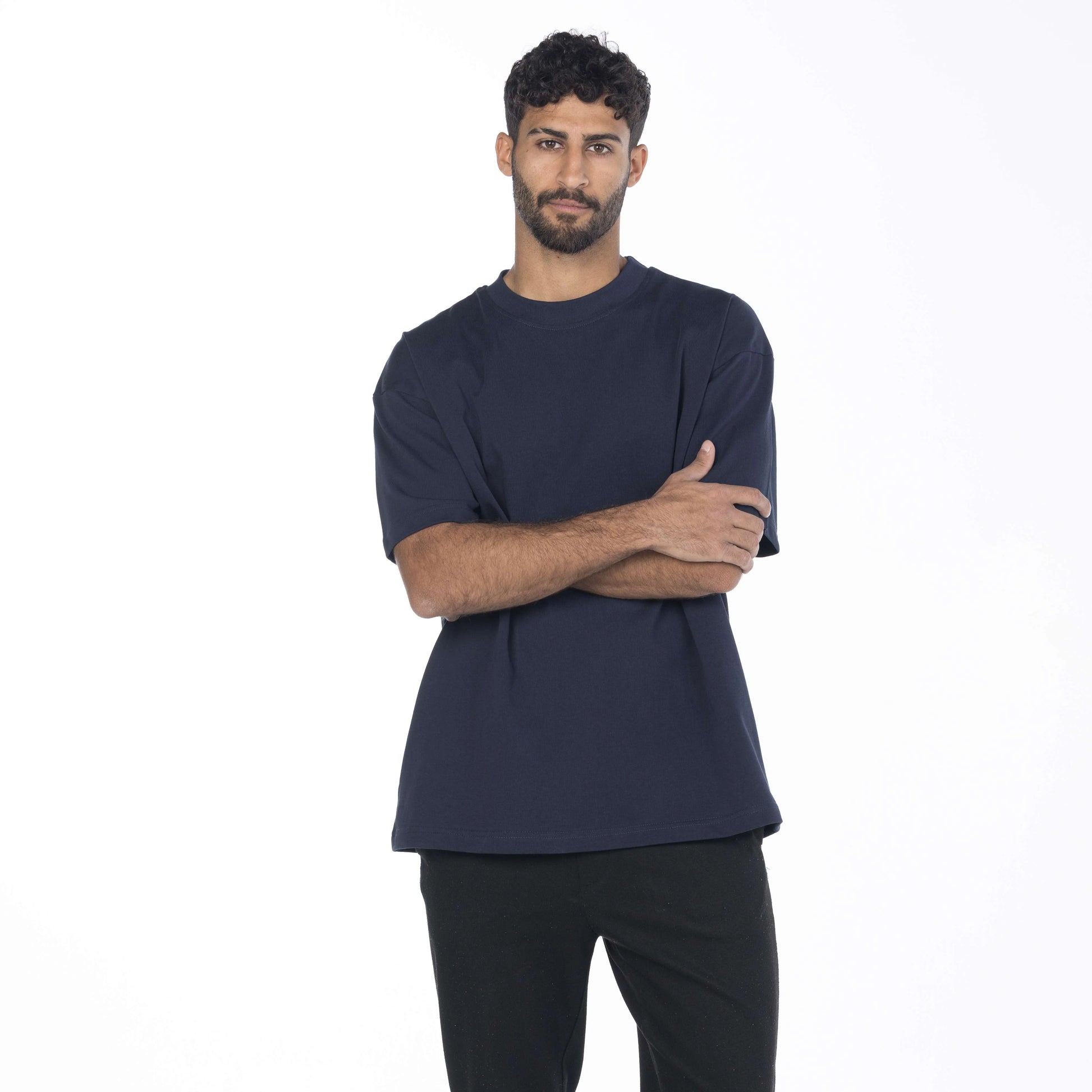 Navy premium cotton fabric used in Intersect Collection oversized crew necks